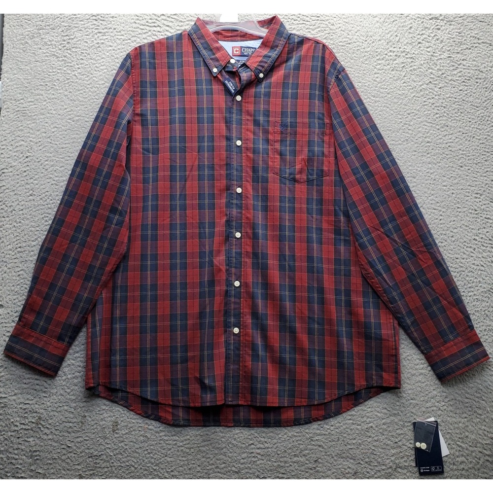 Chaps Shirt Men XXL Multi Plaid Stretch Easy Care Long Sleeve Collar Button-Down